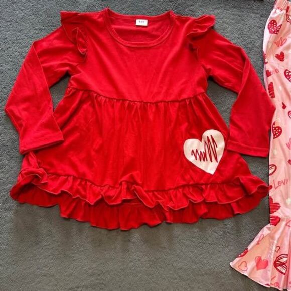 NEW 3pc Girls Valentine’s Day Belle Bottom Pants Outfit W/Matching Headband - Picture 4 of 5